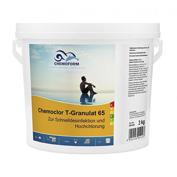 Greito tirpimo chloras CHEMOFORM CHEMOCLOR T-65 (chloro šokas) granulės, įvairaus dydžio