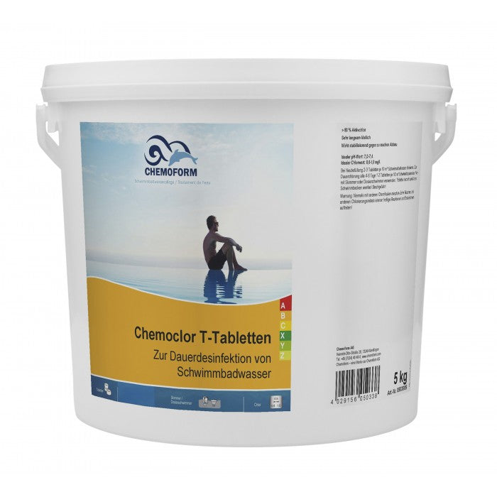 Lėtai tirpstančios 20g chloro tabletės CHEMOFORM CHEMOCLOR T (lėtas chloras), įvairaus dydžio
