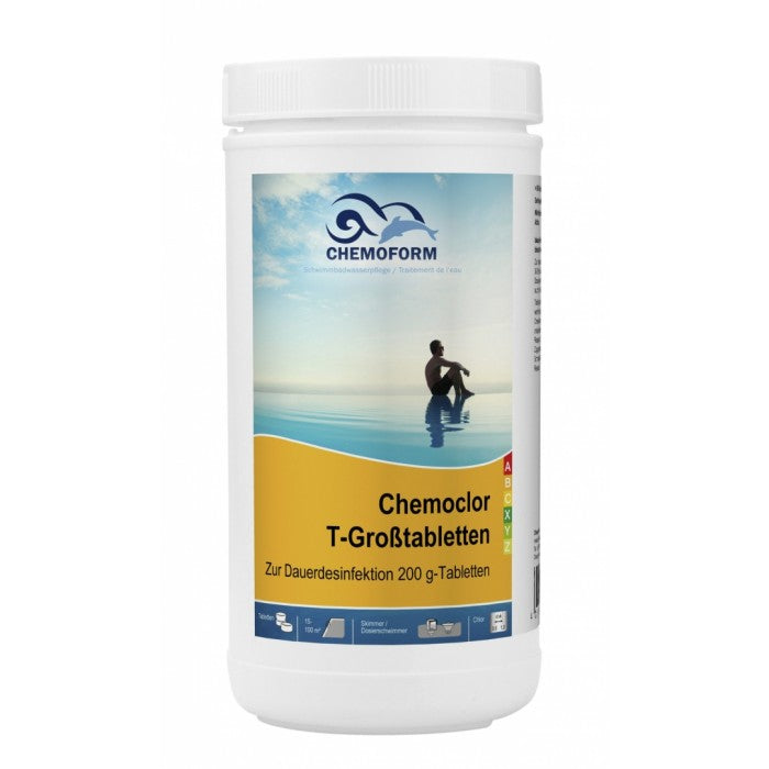 Lėtai tirpstančios 200g chloro tabletės CHEMOFORM CHEMOCLOR T (lėtas chloras), įvairaus dydžio