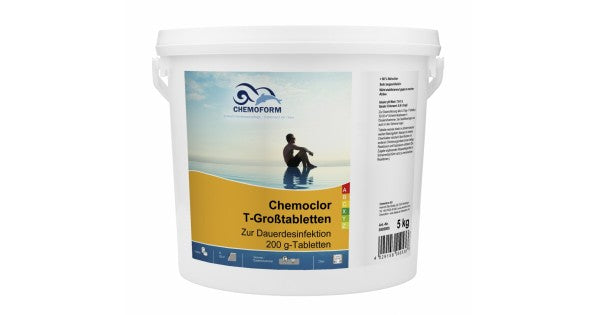 Lėtai tirpstančios 200g chloro tabletės CHEMOFORM CHEMOCLOR T (lėtas chloras), įvairaus dydžio